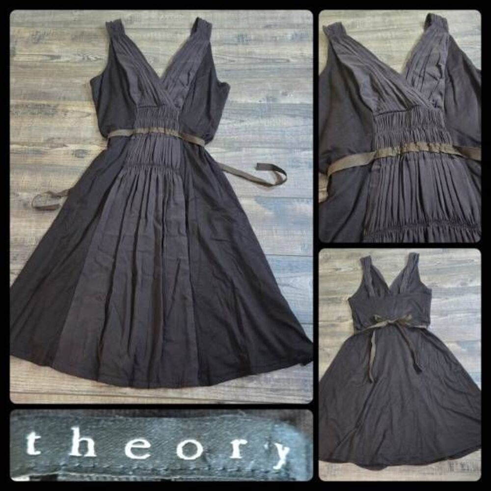 Theory Carlissa Screen dress brown back tie at waist size P
